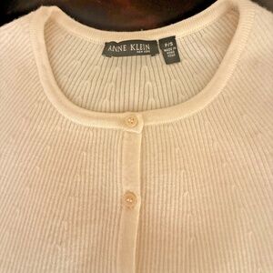 Anne Klein Knit 100% Wool Cardigan Sweater Cream/Ivory Women PS Superior QUALITY
